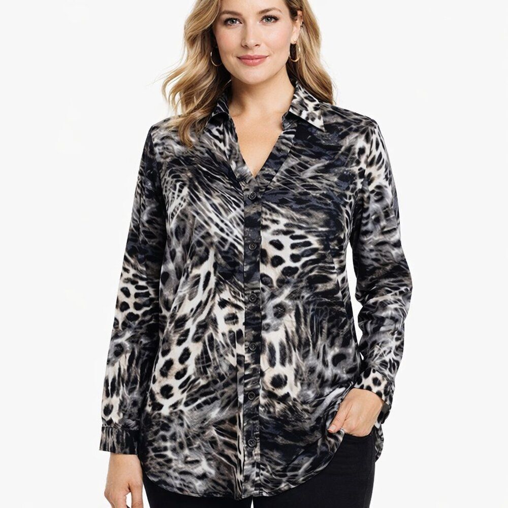 Alfani Stretch Cotton Tunic Blouse Size 14 Long Sleeve